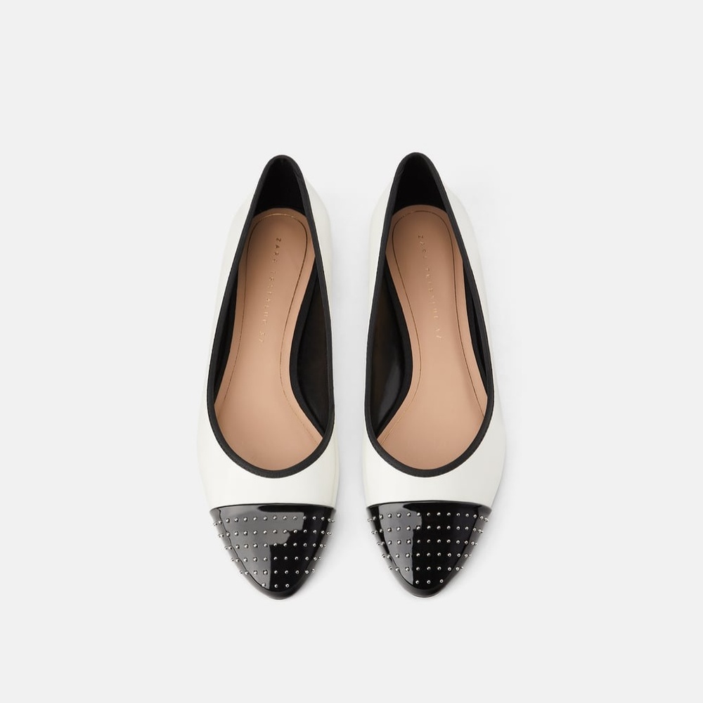 NWT Zara Colorblock Studs Cap Toe Ballet Flats